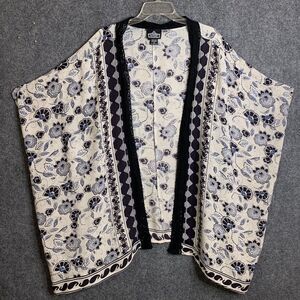 Angie Kimono Open Front Floral Crochet Edge Flowy Rayon